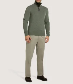 Trousers & Breeks|Purdey Men's Brushed Cotton Twill Flat Front Trousers In Khaki