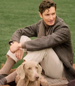 Trousers & Breeks|Purdey Men's Brushed Cotton Twill Flat Front Trousers In Stone