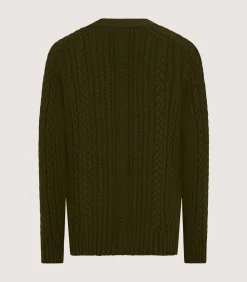 Knitwear|Purdey Men's Cashmere Cable And Rib V Neck Cardigan In Military