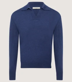 Shirts & Polos|Knitwear|Purdey Men's Cashmere Duke Polo in Canvas Blue