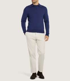 Shirts & Polos|Knitwear|Purdey Men's Cashmere Duke Polo in Canvas Blue
