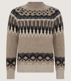 Knitwear|Purdey Men's Cashmere Fairisle Falcon Crew Neck Sweater