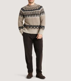 Knitwear|Purdey Men's Cashmere Fairisle Falcon Crew Neck Sweater