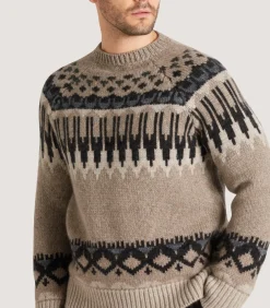 Knitwear|Purdey Men's Cashmere Fairisle Falcon Crew Neck Sweater