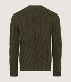 Knitwear|Purdey Men's Cashmere Loch Cable Crew Neck Sweater In Loden