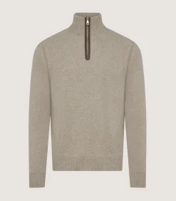 Knitwear|Purdey Men's Cashmere Quarter Zip Sweater in Pigeon