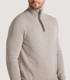 Knitwear|Purdey Men's Cashmere Quarter Zip Sweater in Pigeon