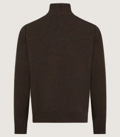 Knitwear|Purdey Men's Cashmere Quarter Zip Sweater in Walnut