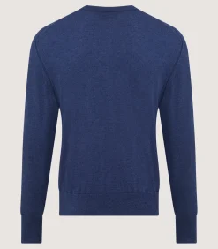 Knitwear|Purdey Men's Cashmere Seamless Crew Neck in Canvas Blue