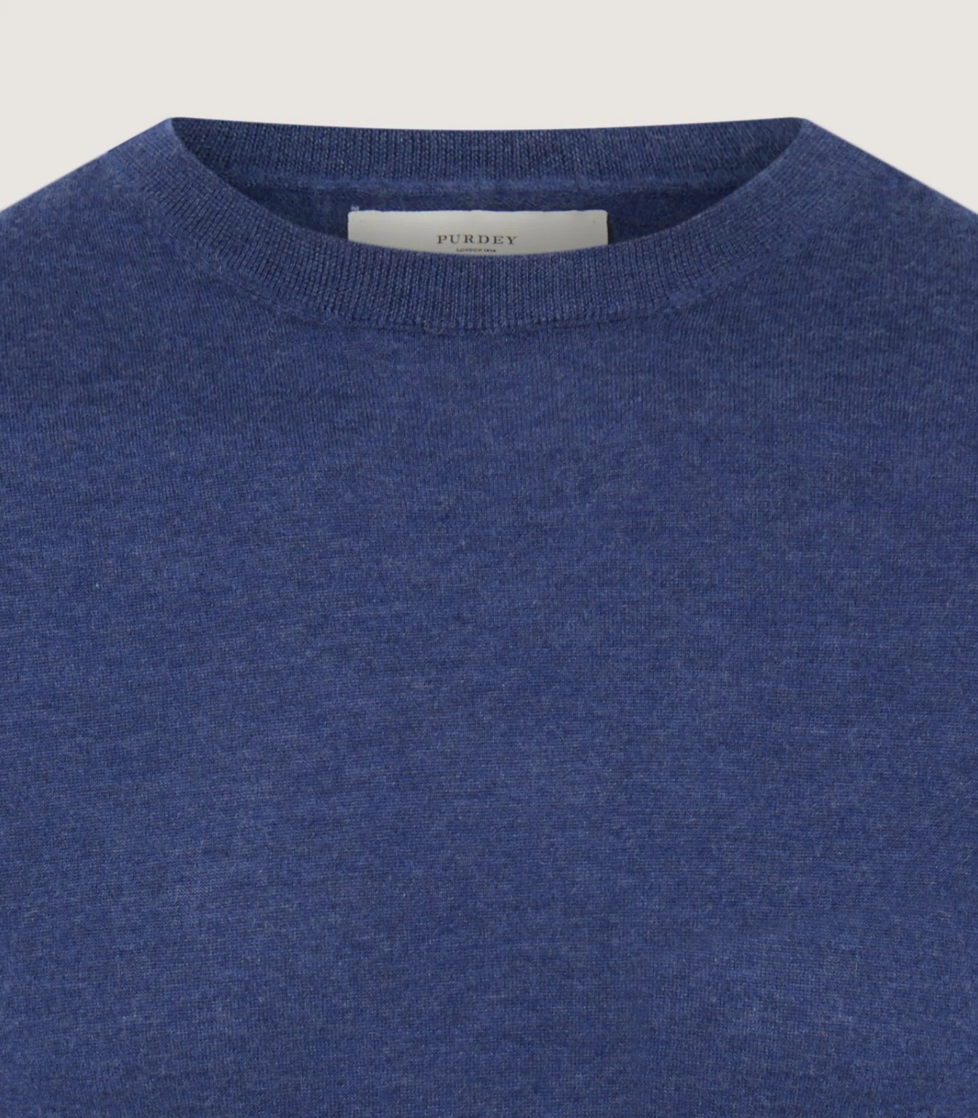 Knitwear|Purdey Men's Cashmere Seamless Crew Neck in Canvas Blue