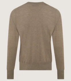 Knitwear|Purdey Men's Cashmere Seamless Crew Neck in Taupe