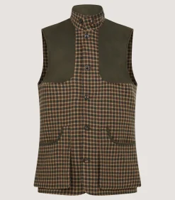Sporting Vests & Gilets|Purdey Men's Cashmere Tweed High Collar Sporting Vest in Langshaw