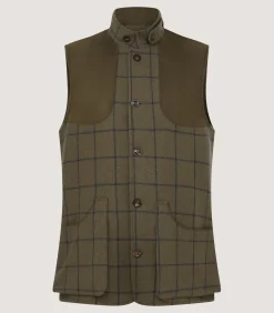 Sporting Vests & Gilets|Purdey Men's Cashmere Tweed High Collar Sporting Vest in Rannoch