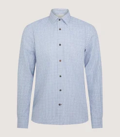 Shirts & Polos|Purdey Men's Cotton Cashmere Sporting Shirt In Loch Blue