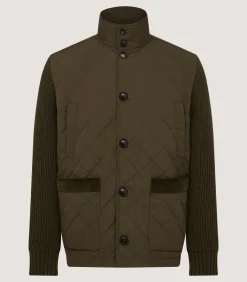 Fleece & Jackets|Purdey Men's Devonshire Nylon Quilted Zip Front Cardigan in Loden