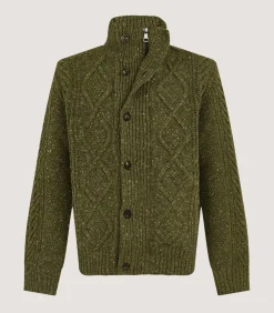 Knitwear|Purdey Men's Donegal Aran Full Zip Cardigan in Moss