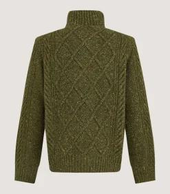 Knitwear|Purdey Men's Donegal Aran Full Zip Cardigan in Moss