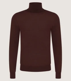 Knitwear|Purdey Men's Extra Fine Worsted Cashmere Seamless Turtleneck In Dark Umber