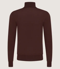 Knitwear|Purdey Men's Extra Fine Worsted Cashmere Seamless Turtleneck In Dark Umber