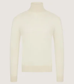 Knitwear|Purdey Men's Extra Fine Worsted Cashmere Seamless Turtleneck In Ivory