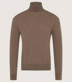 Knitwear|Purdey Men's Extra Fine Worsted Cashmere Seamless Turtleneck In Taupe