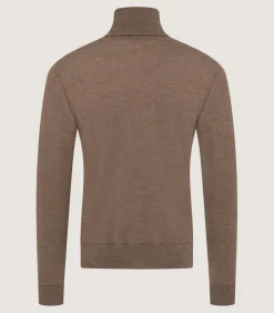 Knitwear|Purdey Men's Extra Fine Worsted Cashmere Seamless Turtleneck In Taupe