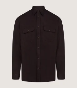 Shirts & Polos|Purdey Men's Herringbone Double Pocket Shirt In Walnut