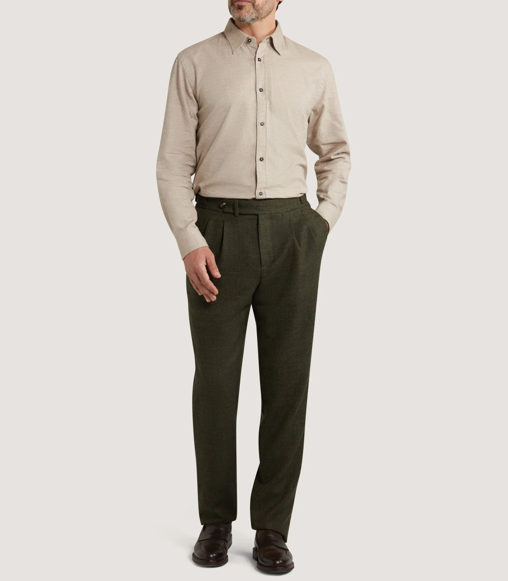 Shirts & Polos|Purdey Men's Herringbone Flannel Shirt in Pale Camel