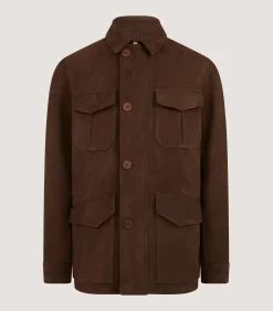 Fleece & Jackets|Purdey Men's Kensington Nubuck Jacket In Dark Brown