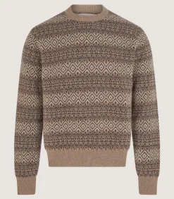 Knitwear|Purdey Men's Kirk Cashmere Fair Isle Crew Neck Jumper in Antler