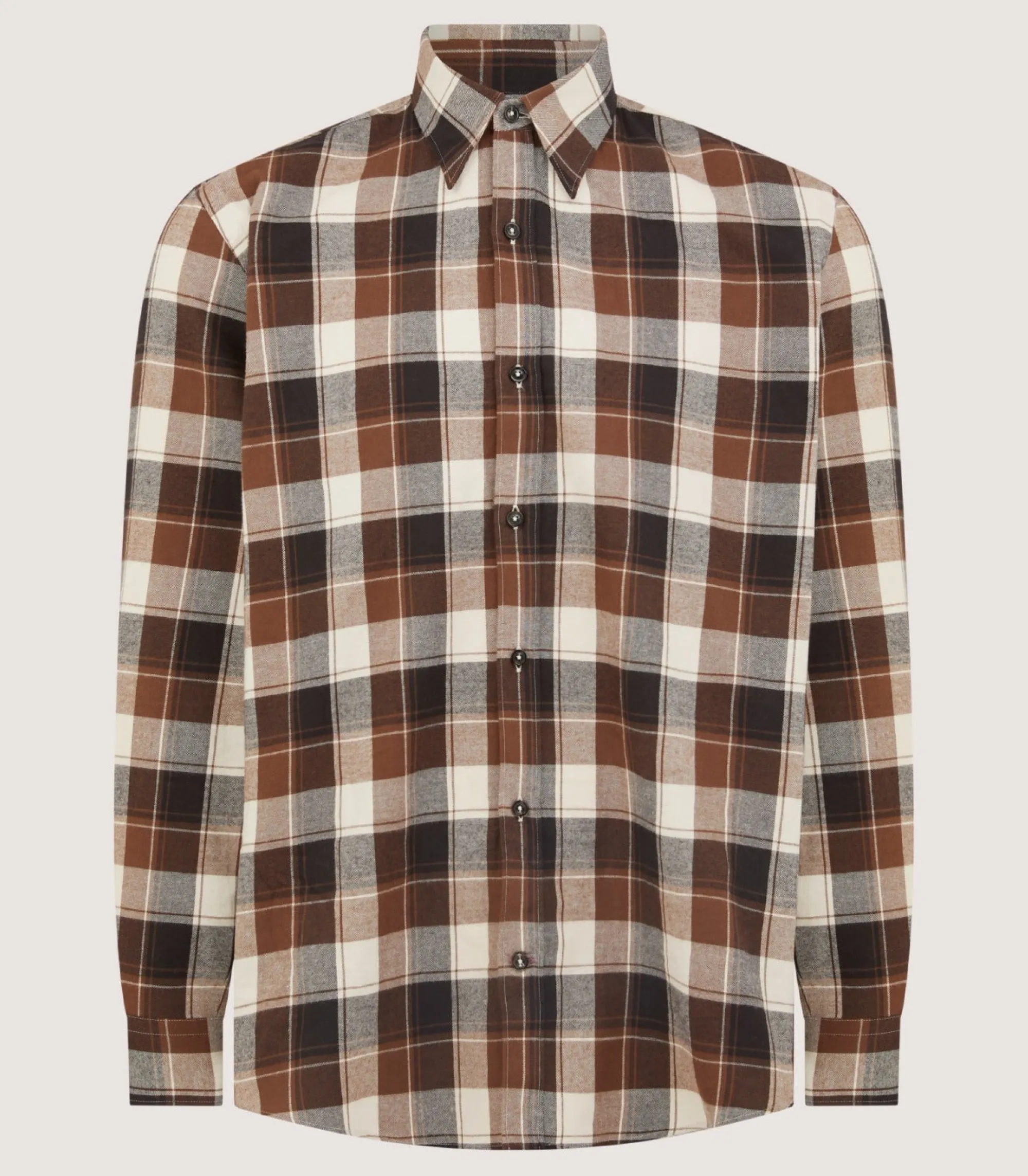 Shirts & Polos|Purdey Men's Large Flannel Check Shirt in Walnut