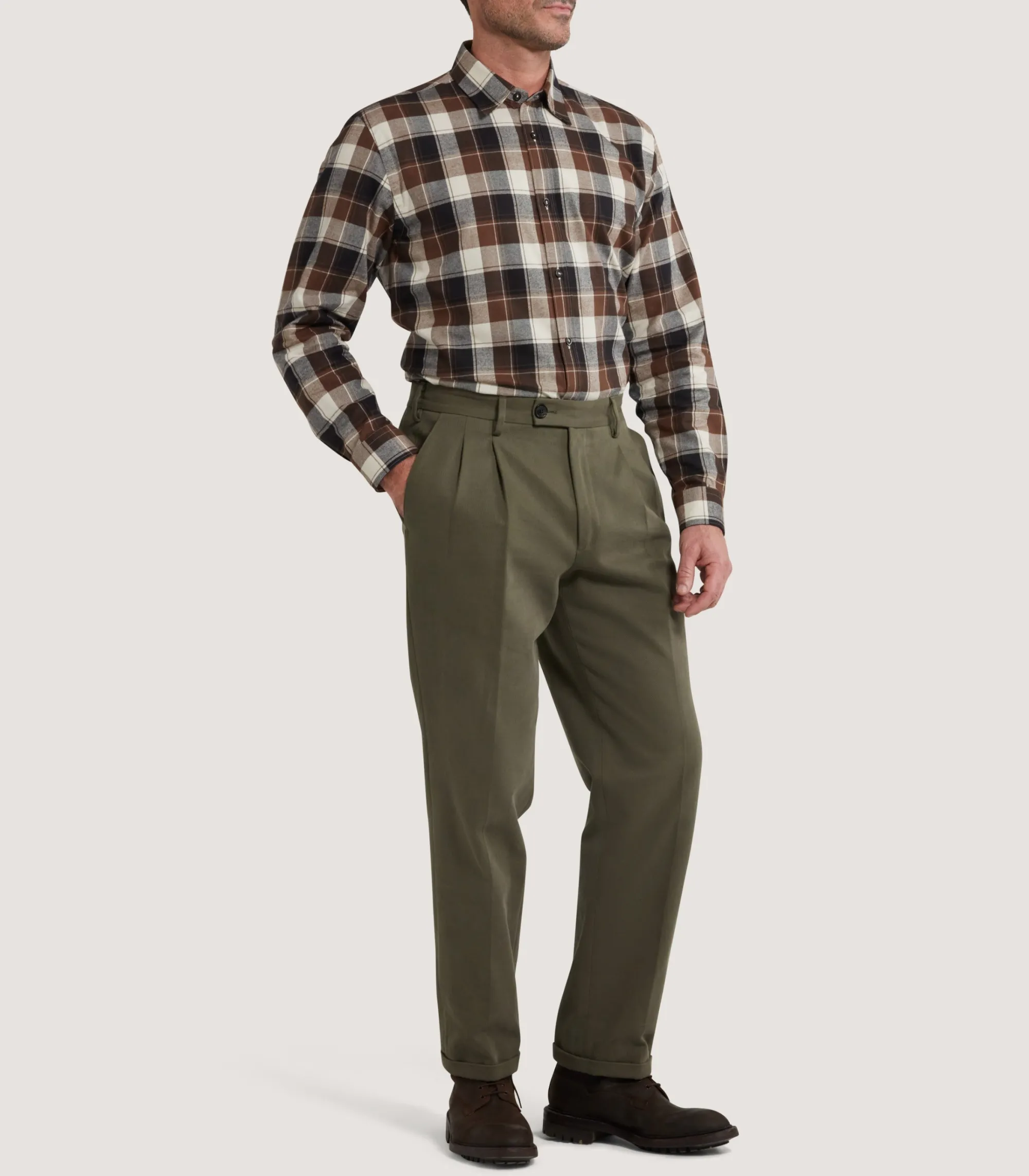 Shirts & Polos|Purdey Men's Large Flannel Check Shirt in Walnut