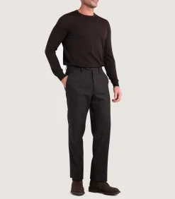 Knitwear|Purdey Men's Lightweight Travel Merino Crew Neck in Chocolate