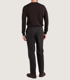 Knitwear|Purdey Men's Lightweight Travel Merino Crew Neck in Chocolate