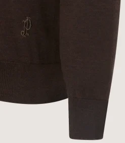 Knitwear|Purdey Men's Lightweight Travel Merino Crew Neck in Chocolate