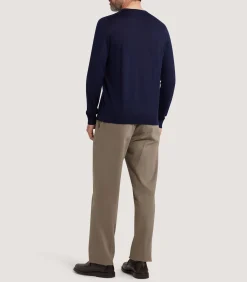 Knitwear|Purdey Men's Lightweight Travel Merino Crew Neck in Midnight