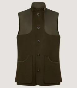 Sporting Vests & Gilets|Purdey Men's Loden High Collar Sporting Vest in Loden