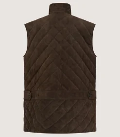 Sporting Vests & Gilets|Purdey Men's Suede Padded Gilet in Walnut