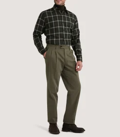 Shirts & Polos|Purdey Men's Tartan Flannel Shirt in Dark Olive