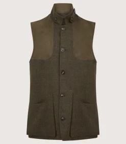 Sporting Vests & Gilets|Purdey Men's Technical Tweed High Collar Sporting Vest In Strathbeg