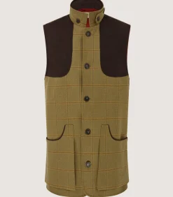 Sporting Vests & Gilets|Purdey Men's Technical Tweed High Collar Sporting Vest In Berkshire