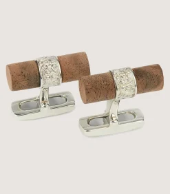 Cufflinks & Belts|Purdey Silver Scroll Walnut Bar Cufflinks In Silver