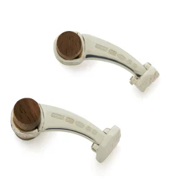 Cufflinks & Belts|Purdey Silver Scroll Walnut Bar Cufflinks In Silver