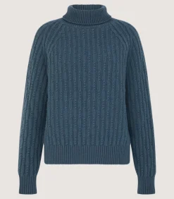 Knitwear|Purdey Women's Annabel Roll Neck in Canvas Blue
