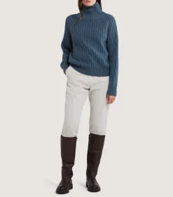 Knitwear|Purdey Women's Annabel Roll Neck in Canvas Blue