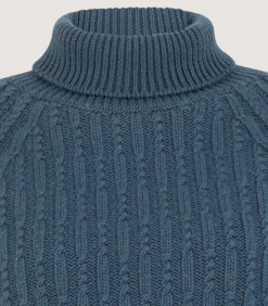 Knitwear|Purdey Women's Annabel Roll Neck in Canvas Blue