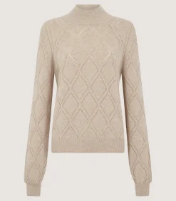 Knitwear|Purdey Women's Cashmere Cable Sweater in Oatmeal