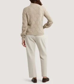 Knitwear|Purdey Women's Cashmere Cable Sweater in Oatmeal