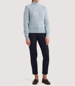 Knitwear|Purdey Women's Cashmere Cable Sweater In Pine Green