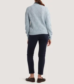 Knitwear|Purdey Women's Cashmere Cable Sweater In Pine Green